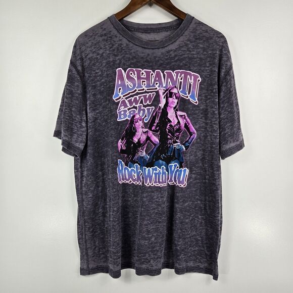 Ashanti Size Large Gray Purple Marled Short Sleeve T Shirt Front & Back NWOT - Picture 1 of 4